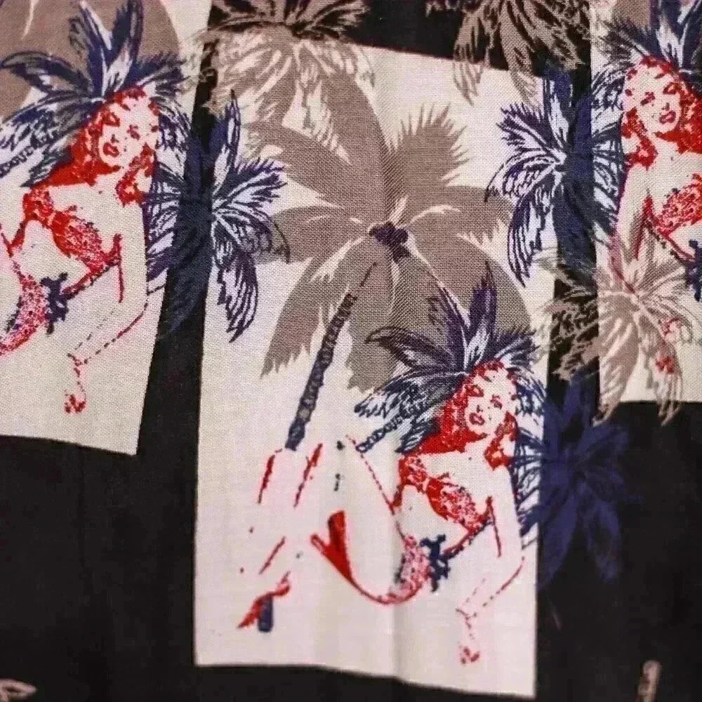 Imprints Size L Black Hawaiian shirt pinup hidden art; art to wear button down - Picture 2 of 15